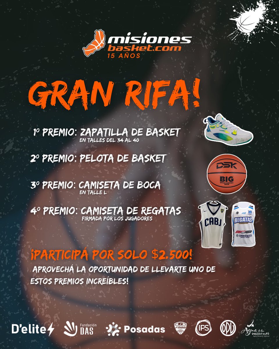 ¡El sábado 21 de diciembre, a las 19 hs, celebramos los 15 años de @misionesbasketok con un gran sorteo solidario!

Apoyá al básquet adaptado del Club Luz y Fuerza de nuestra provincia y participá por increíbles premios.

mpago.la/2ZbGHJz