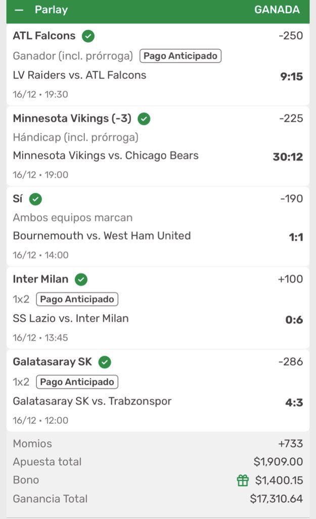 Se van a ir $2000 entre los RT ✅✅

-Otro día más en la oficina con KOALA, está siendo uno de mis mejores meses
😎😎🤯🤯🏈🏈✅✅✅

-VOLVIMOOOOS A COBRAR PARLEY , 9 veces tu DINERO , hemos cobrado como LOCOOOS 🎄🎄 y ya tenemos para los regalos 🎁 

-INSERTEN SUS TICKETS 👇🏽