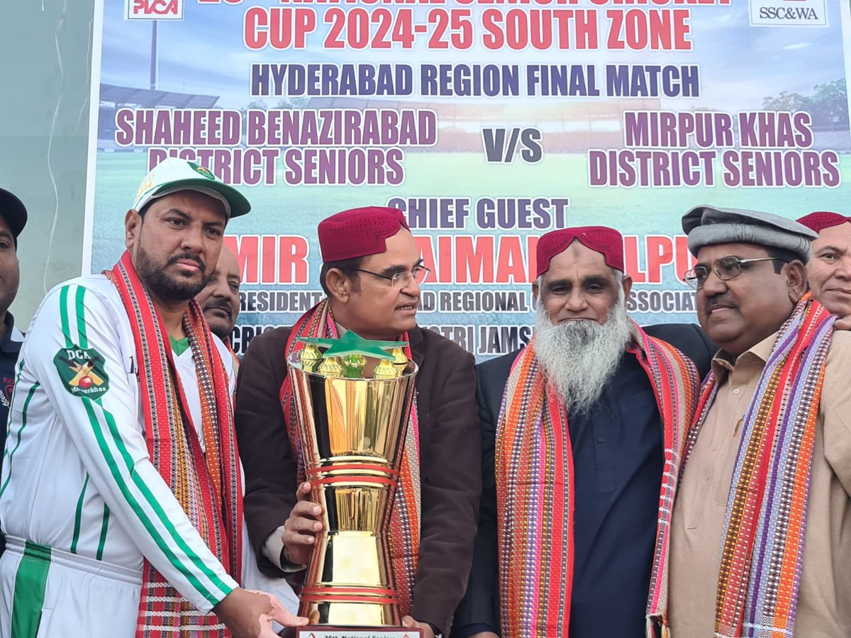 25th NATIONAL SENIORS CUP 2024-25 (O40s)
(SOUTH ZONE)
15th December 2024

SHAHEED BENAZIRABAD VS MIRPUR KHAS VETERANS
(THE FINAL)

Shaheed Benazirabad Clinch Hyderabad Region Title with 3-Wicket Victory Over Mirpur Khas Veterans