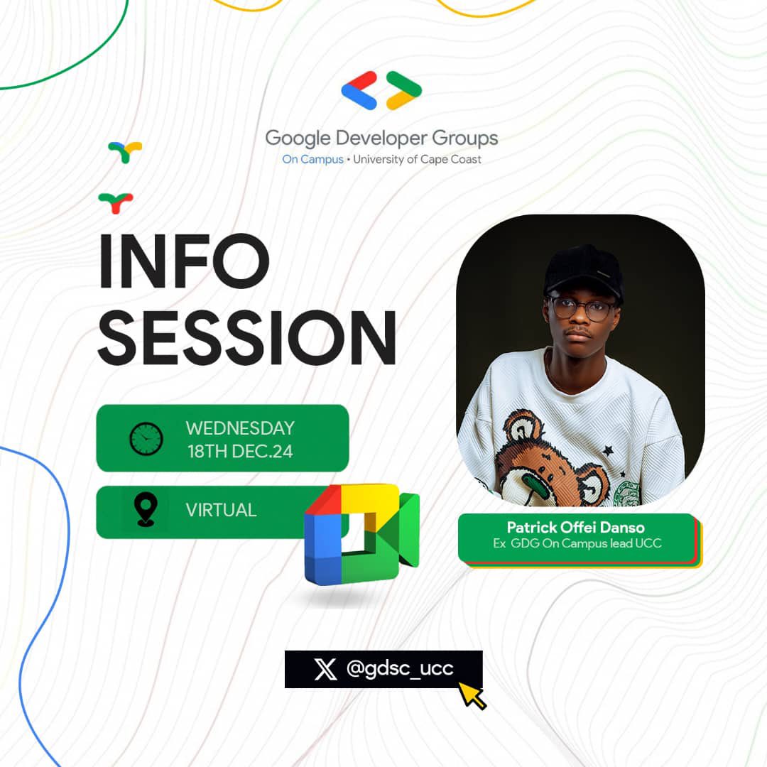 gdsc_ucc's tweet photo. Are you ready to be part of something extraordinary? 🌟 Join us this Wednesday for the Google Developer Groups on Campus INFO SESSION 🌐!

🗓️ Date: Wednesday, 18th December 2024
⏰ Time: 7:00 PM
📍 Venue: Online via Bevy
Register via: https://t.co/0EpONNMXIy

See you there! https://t.co/6FRmAjkWOa