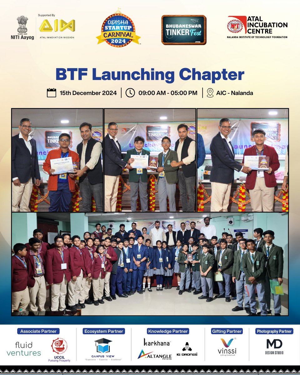 Bhubaneswar Tinker Fest: Launching Chapter 🚀

The Bhubaneswar Tinker Fest: Launching Chapter gathered young innovators from schools across the state for a day filled with creativity, learning, and innovation. From hands-on workshops to project showcases the event celebrated the