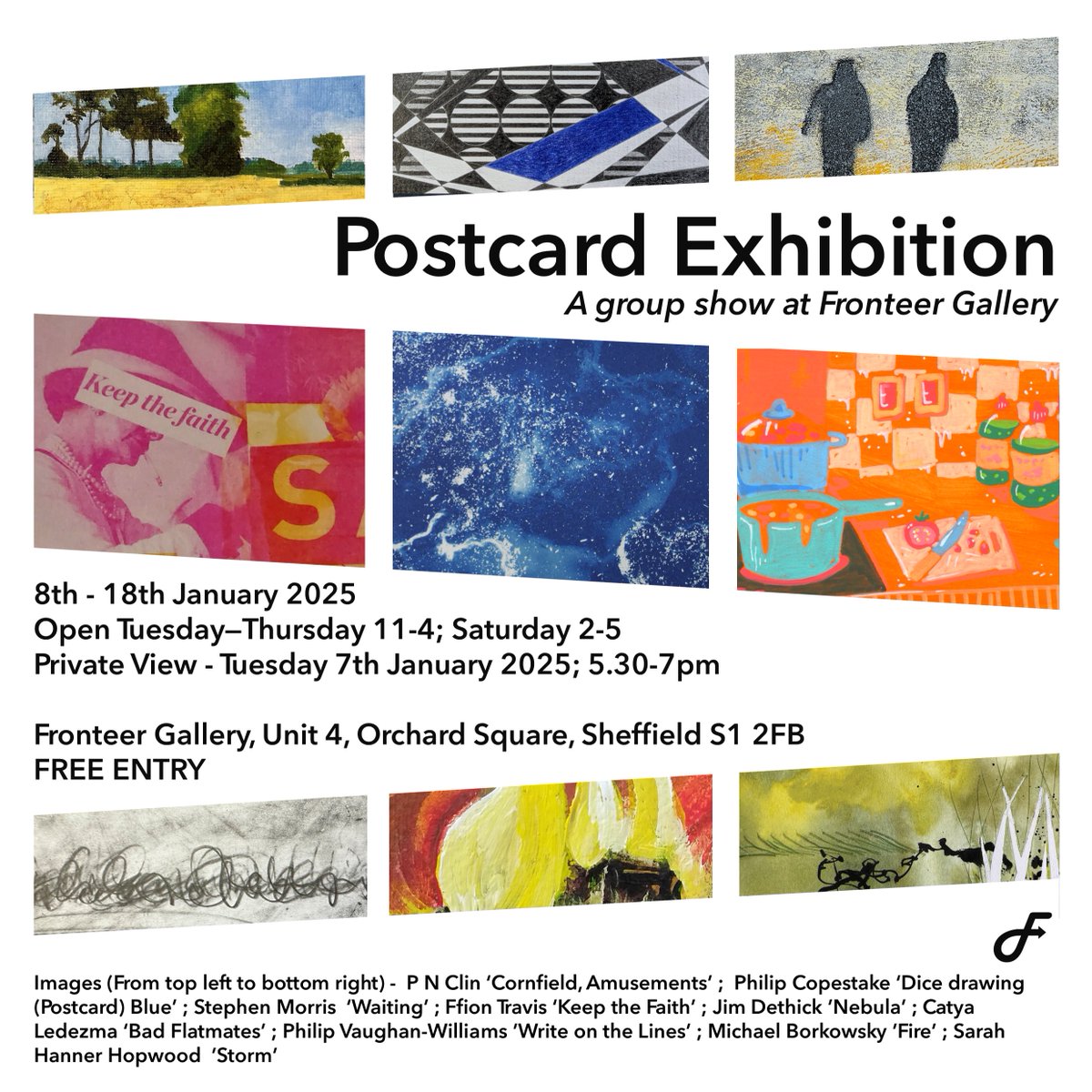 BenSnowdenArt's tweet photo. I'm really excited that three of my works have been selected for Postcards 2025 

Postcards 2025
@Fronteer_Art  in #Sheffield
Unit 4, Craft Workshop Building, Orchard Square, Sheffield, S1 2FB

Exhibition: 8th – 18th Jan 2025
PV: Tues 7th Jan 2025 (5:30pm-7pm) https://t.co/5uXz59Qt7P