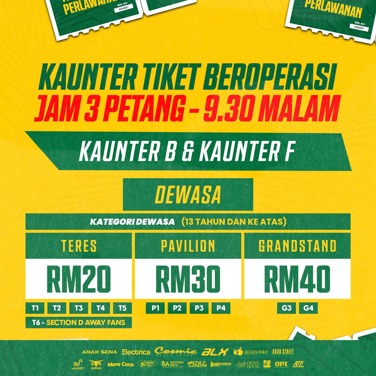 kda_fc's tweet image. 🔰 𝐈𝐍𝐅𝐎 𝐓𝐈𝐊𝐄𝐓 𝐏𝐄𝐑𝐋𝐀𝐖𝐀𝐍𝐀𝐍 𝐃𝐈 𝐒𝐓𝐀𝐃𝐈𝐔𝐌 𝐃𝐀𝐑𝐔𝐋 𝐀𝐌𝐀𝐍 🔰

Maklum: Masuk percuma kepada 𝐖𝐚𝐧𝐢𝐭𝐚 &amp;amp; 𝐊𝐚𝐧𝐚𝐤-𝐤𝐚𝐧𝐚𝐤 𝐩𝐞𝐫𝐞𝐦𝐩𝐮𝐚𝐧 𝐬𝐚𝐡𝐚𝐣𝐚.

Tarikh : 18 DISEMBER 2024 (RABU)
Masa : 3 PETANG - 9.30 MALAM

#KDAFC #LigaSuper2425 #KDAPEN