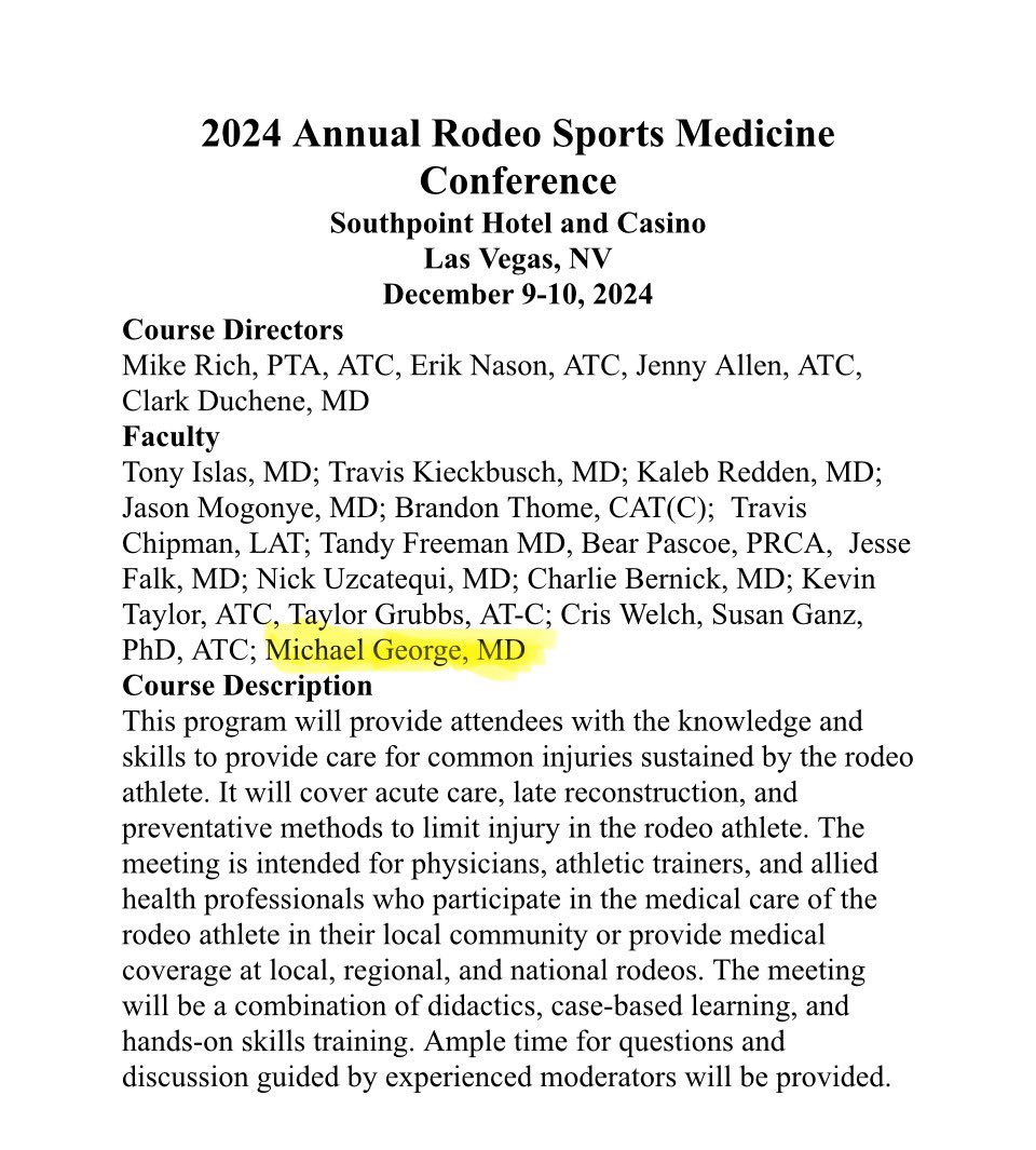 Enjoyed moderating the educational session “Wish I could have that one back” at the Annual Rodeo Sports Medicine Conference in Las Vegas #justinboots #nfr
