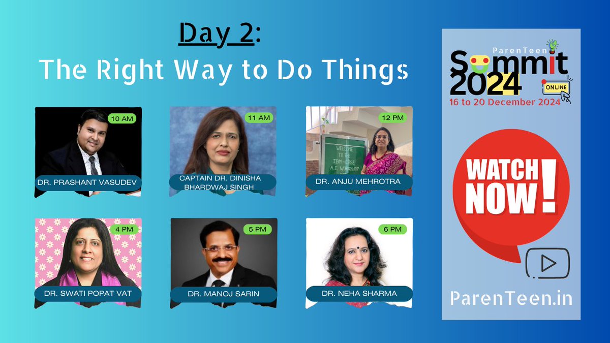 ParenTeenIN's tweet photo. 🌟ParenTeen Summit 2024 - Day 2 continues today!

🎙️ Day 2: The Right Way to Do Things

Expert sessions on emotional intelligence, financial literacy, friendships, substance abuse &amp; more 📅 Live Now 👉 https://t.co/3Y2dlPnTZd 

#ParenTeen #EmotionalIntelligence #FinancialLiteracy https://t.co/Bigje1jY3G