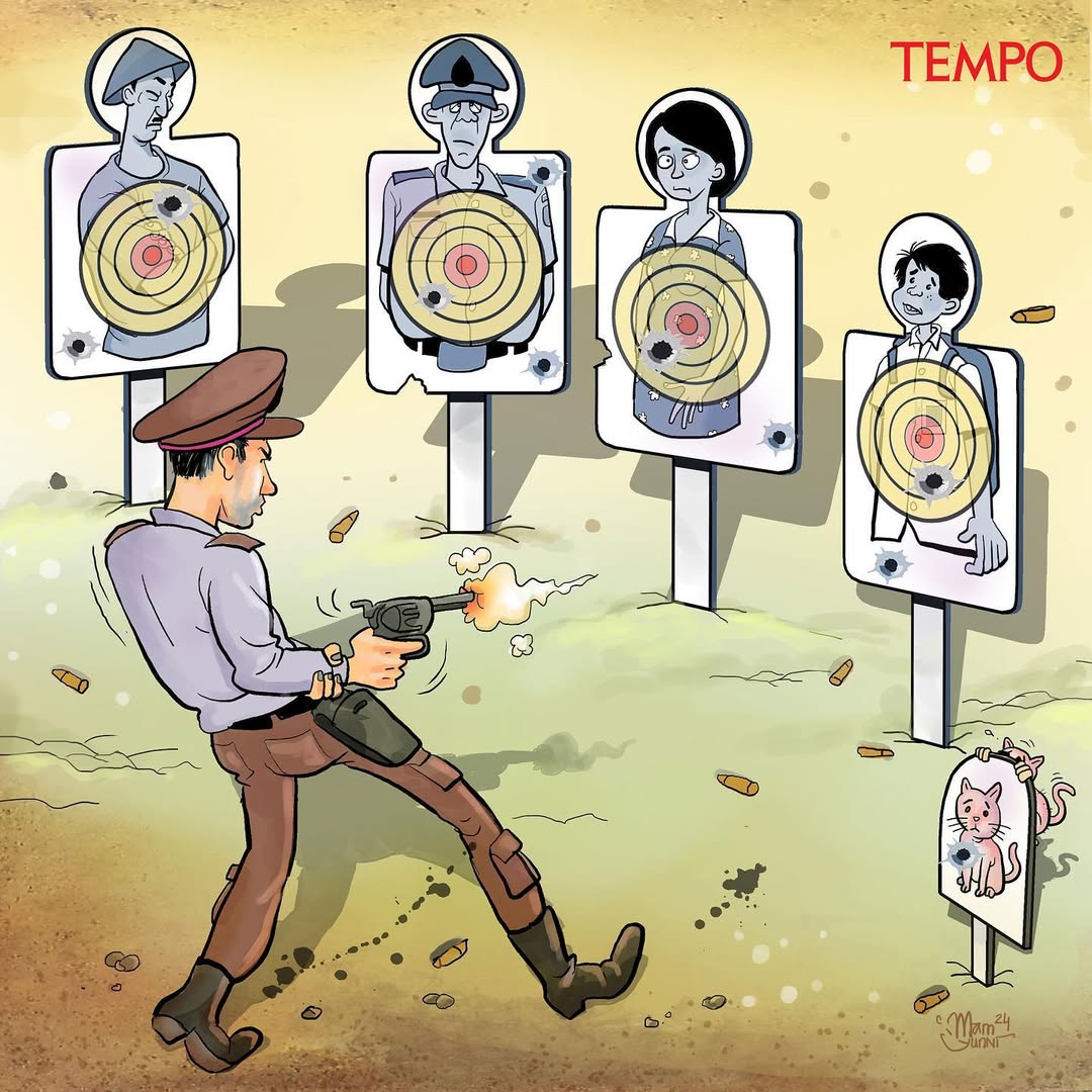 Polisi Tembak Polisi, Polisi Tembak Siswa, Polisi Tembak Siapa Saja

Makin aneh-aneh saja perilaku polisi kita. Mereka menembak siapa saja, yang pegang senjata maupun warga sipil.

#KartunTempo #KartunMajalahTempo #MajalahTempo