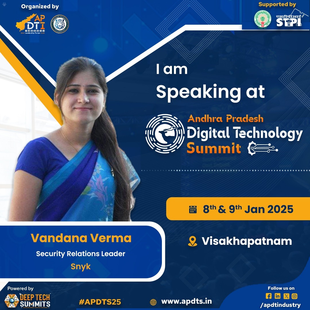 I am honoured to be speaking at Andhra Pradesh Digital Technology Summit (APDTS 2025) on January 8-9, 2025, in Visakhapatnam. 
𝐌𝐚𝐫𝐤 𝐲𝐨𝐮𝐫 𝐜𝐚𝐥𝐞𝐧𝐝𝐚𝐫𝐬 𝐟𝐨𝐫 8𝐭𝐡 &amp; 9𝐭𝐡 𝐉𝐚𝐧, 2025

𝐑𝐞𝐠𝐢𝐬𝐭𝐞𝐫 𝐟𝐨𝐫 𝐭𝐡𝐞 𝐞𝐯𝐞𝐧𝐭 𝐚𝐭: apdts.in/register/
