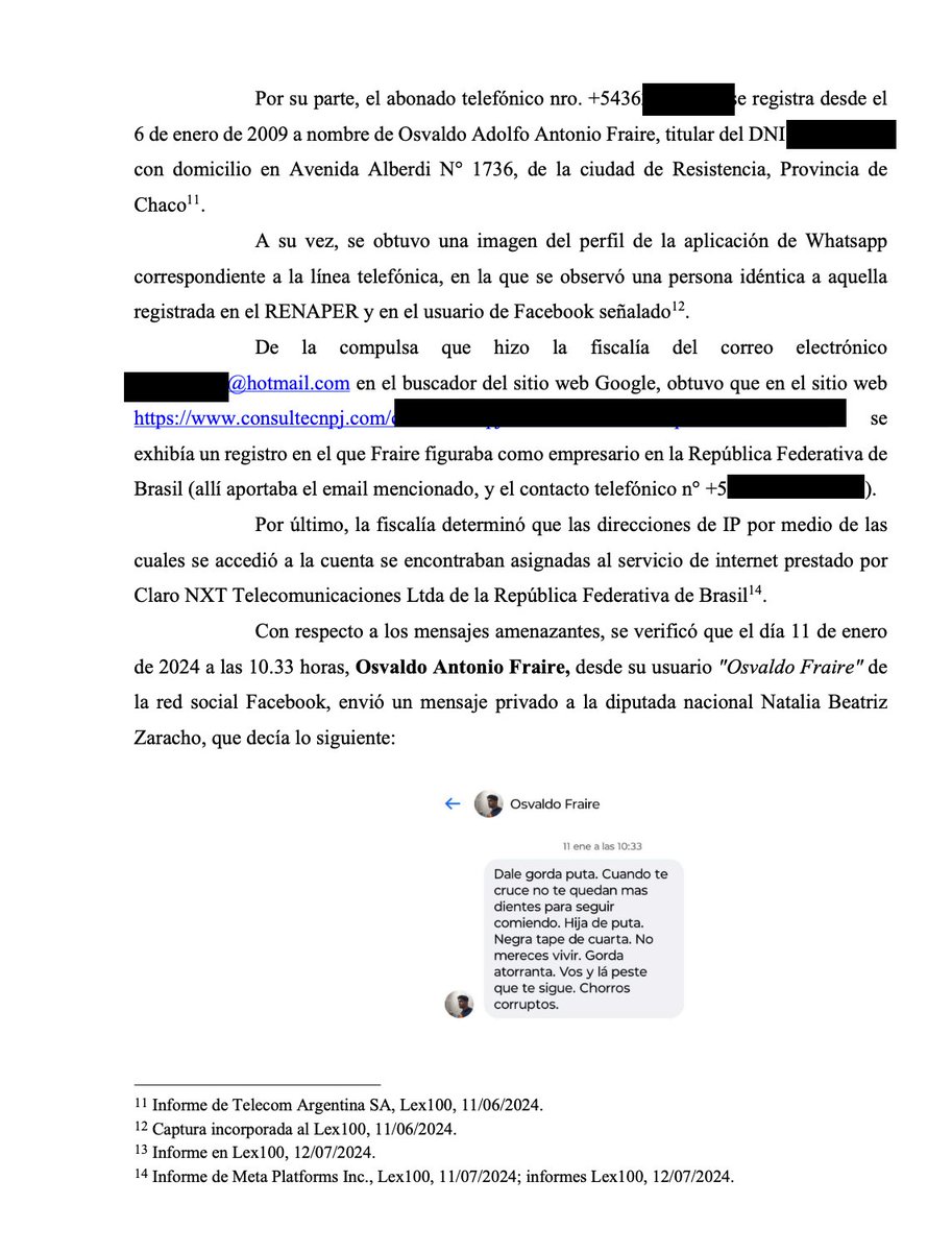 noplacexhideo's tweet photo. CONDENADO Y EMBARGADO

Osvaldo Fraire fue condenado y embargado por $6.700.000 por amenazar a la diputada Zaracho.
El otro acusado, en unas de las IP rastreadas, correspondían a la Universidad de Tucumán dónde es empleado.

LA JODA SALIÓ CARA. TODO PELOTUDOS.

Parte del fallo 👇 https://t.co/m66uSW80kt