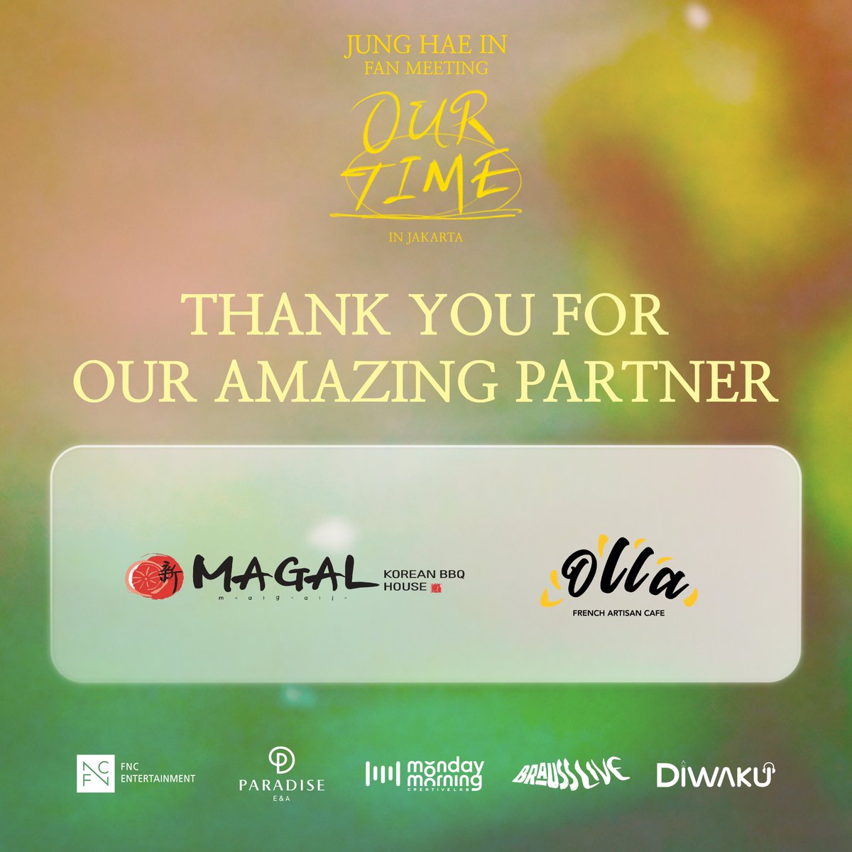BraussLive's tweet photo. We would like to express our sincere gratitude to our partners for their generous sponsorship of the Jung Hae In Fan Meeting in Jakarta
✨

Their support enabled us to create a memorable experience for all the fans 🫰🏻💕

#Brauss
#BeBraveBebrauss
#Brausslive
#JungHaeInIndonesia
#HAEINESS
#FanMeeting
#JungHaeInJakarta2024
