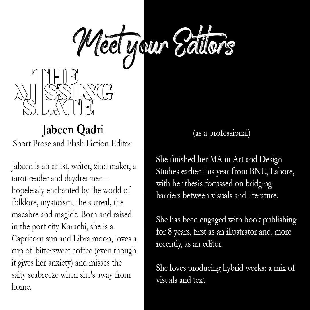 We can't wait for you to read the Short Prose and Flash Fiction pieces selected by our Section Editor, Jabeen Qadri, for Issue 19 - Crumble, forthcoming this winter.