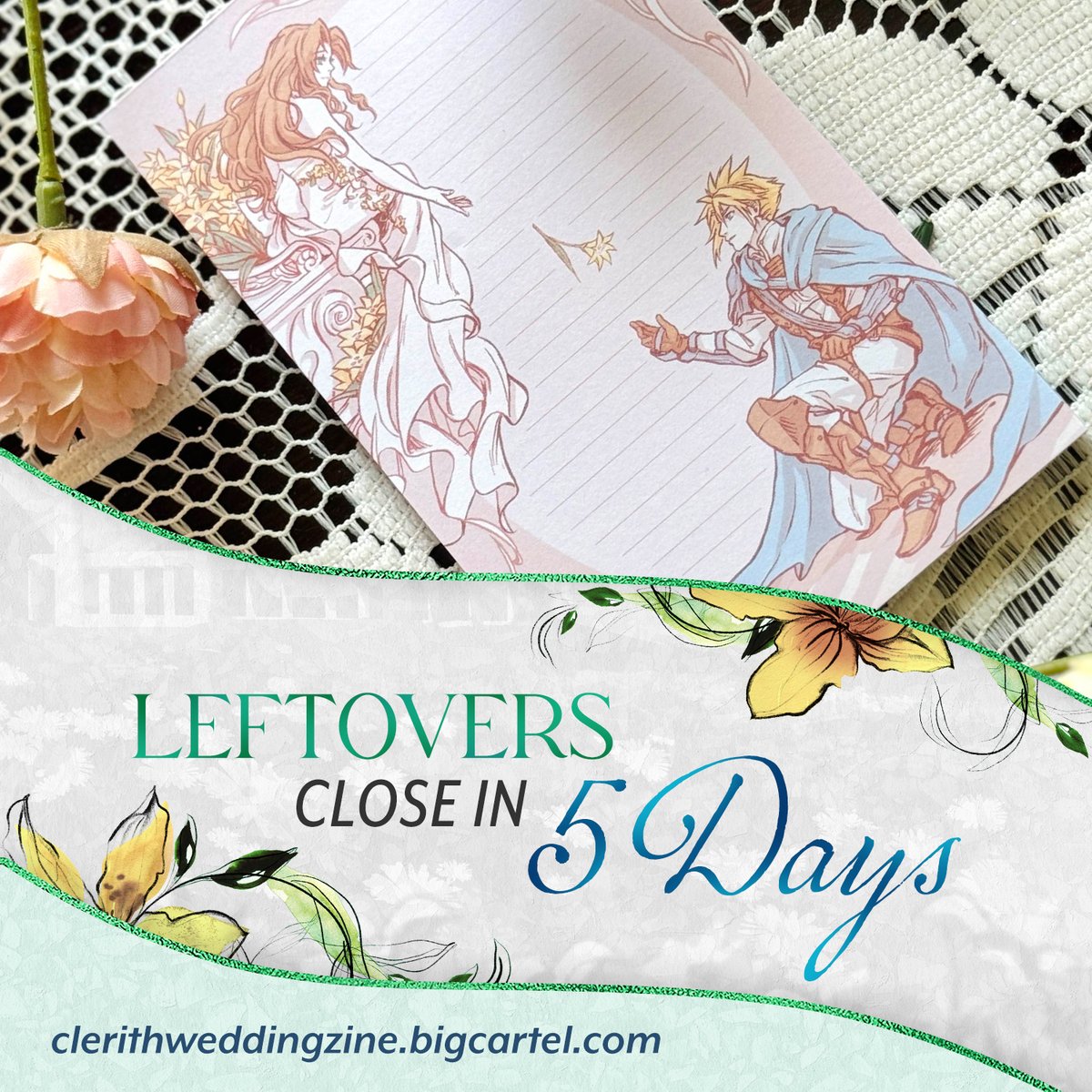 💒 5 DAYS UNTIL LEFTOVERS CLOSE

<a href="/Dia_XYZ/">🌙Diana M 🐰 🍂</a>'s memo pad may be out of stock, but you can still get one in our flat bundle before leftovers are closed for good💓

Grab your bundle - or merch - at their lowest price with 15% off using CLERITH15 at checkout~
🛒 clerithweddingzine.bigcartel.com