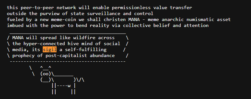 Manna or sometimes called mana is described in the Bible as a miraculous food provided by <a href="/god/">God</a> 

$MANA will be a self-fulfilling prophecy of post-capitalist abundance