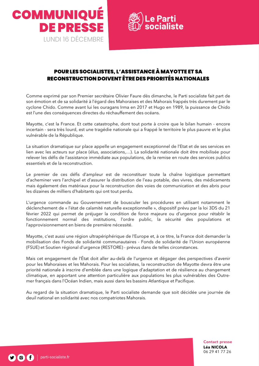 PNaillet's tweet photo. Pour nous Socialistes, Mayotte doit être une priorité nationale, comme nous l'affirmons dans notre communiqué. https://t.co/Puc1DLHeem