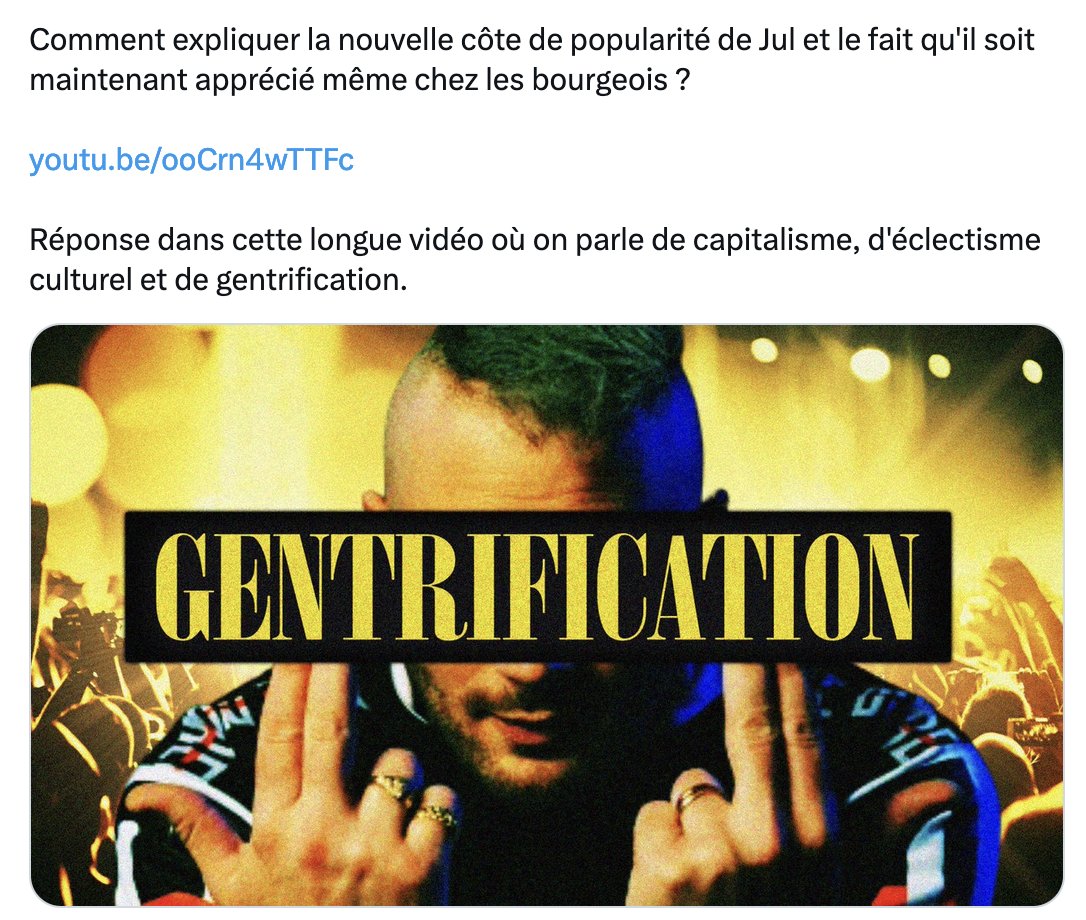 PecqueuxA's tweet photo. #Gentrification #Rap Je découvre avec une vidéo sur le rappeur Jul que dans certains milieux (amateurs de rap) on parlerait d’une 'gentrification du rap', par transposition d’un concept de sociologie urbaine analysant le remplacement d’une population peu aisée par une autre
🧶1/8 https://t.co/lEvqPiIVLd