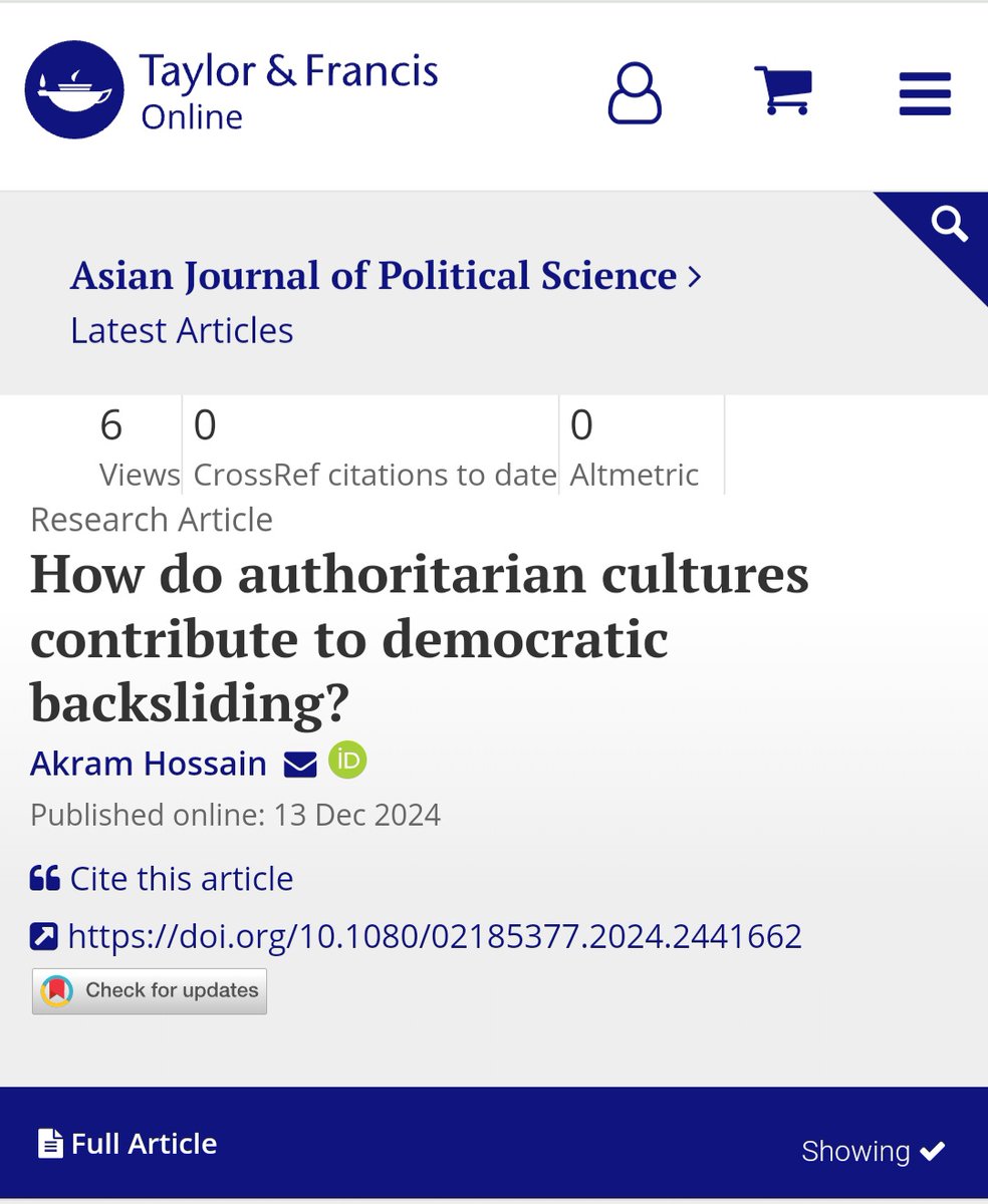 Congratulations!!! to Dr. Akram Hossain, Assistant Professor at the Dept. of PSS &amp; SIPG, NSU, for publishing his new Research article, titled, ‘How do authoritarian cultures contribute to democratic backsliding?’
doi.org/10.1080/021853…