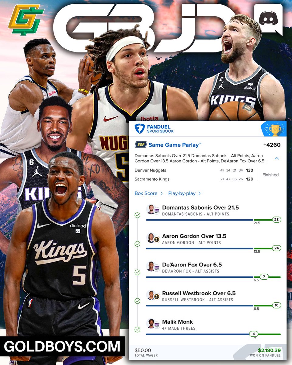 GoldBoys's tweet photo. Another lotto win for @portman7387 &amp; the NBA chat! 😮‍💨

Cash the +4260 NBA SGP ✅

$50 ➡️ $2,180.39 💥

Cash with us! ➡️ https://t.co/ChgX7UyrPy https://t.co/BiXOw2TTHb