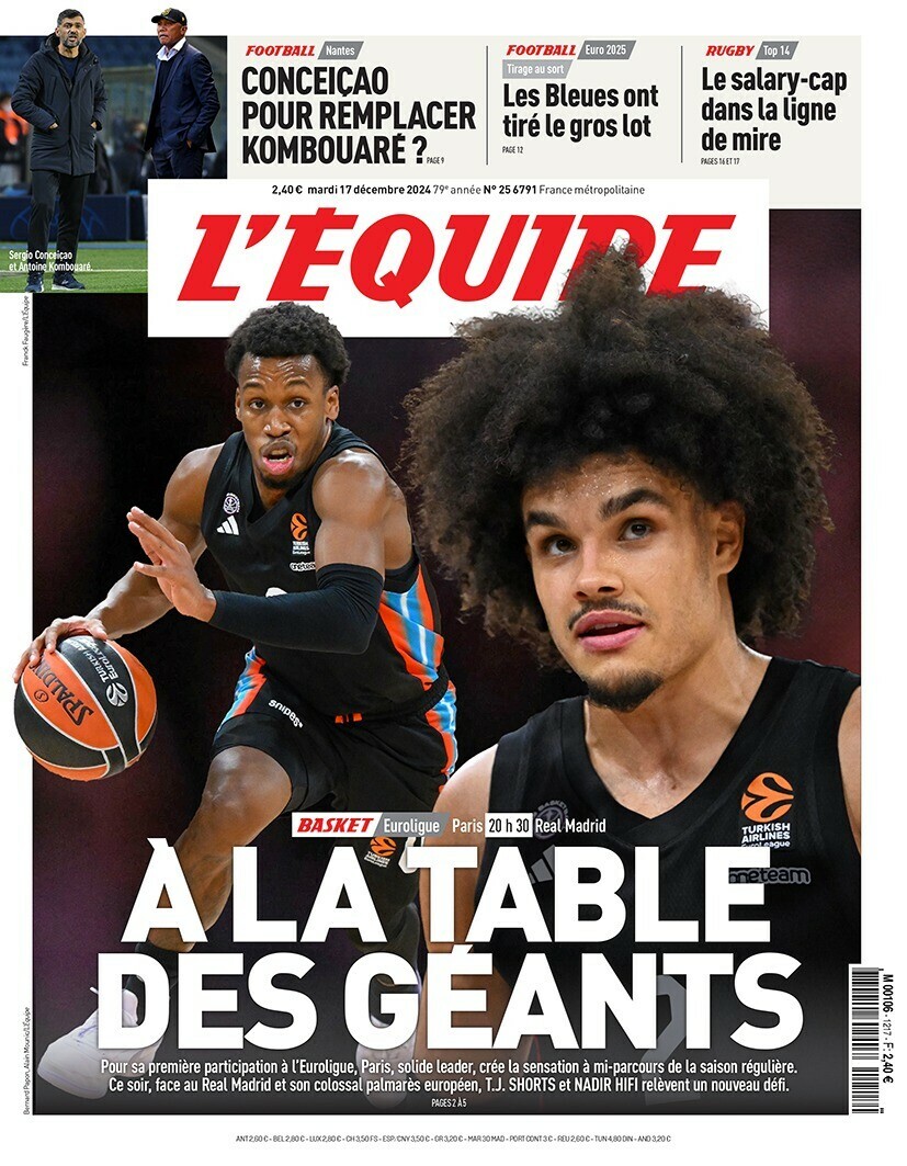 lequipe's tweet photo. À la table des géants

la une du journal L'Équipe de ce mardi 17 décembre https://t.co/UbT5hhuXQd
