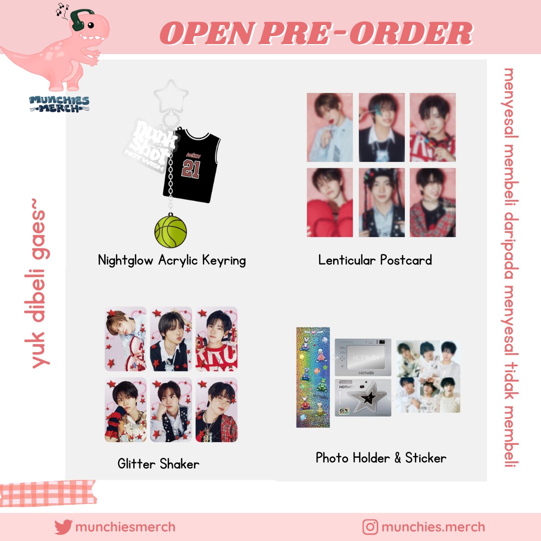 ⺌꒰ Open Pre Order NCT Wish MD 'Steady' ꒱⺌
#po_munchies 

🔗 link order : bit.ly/jajandimunchies
📅 close po : 24 Dec 2024 (20.00 WIB) 

❀ Nightglow Acrylic Keyring — 265k dp 225k
❀ Photo Holder + Sticker — 250k dp 215k
❀ Glitter Shaker — 240k dp 215k
❀ Lenticular
