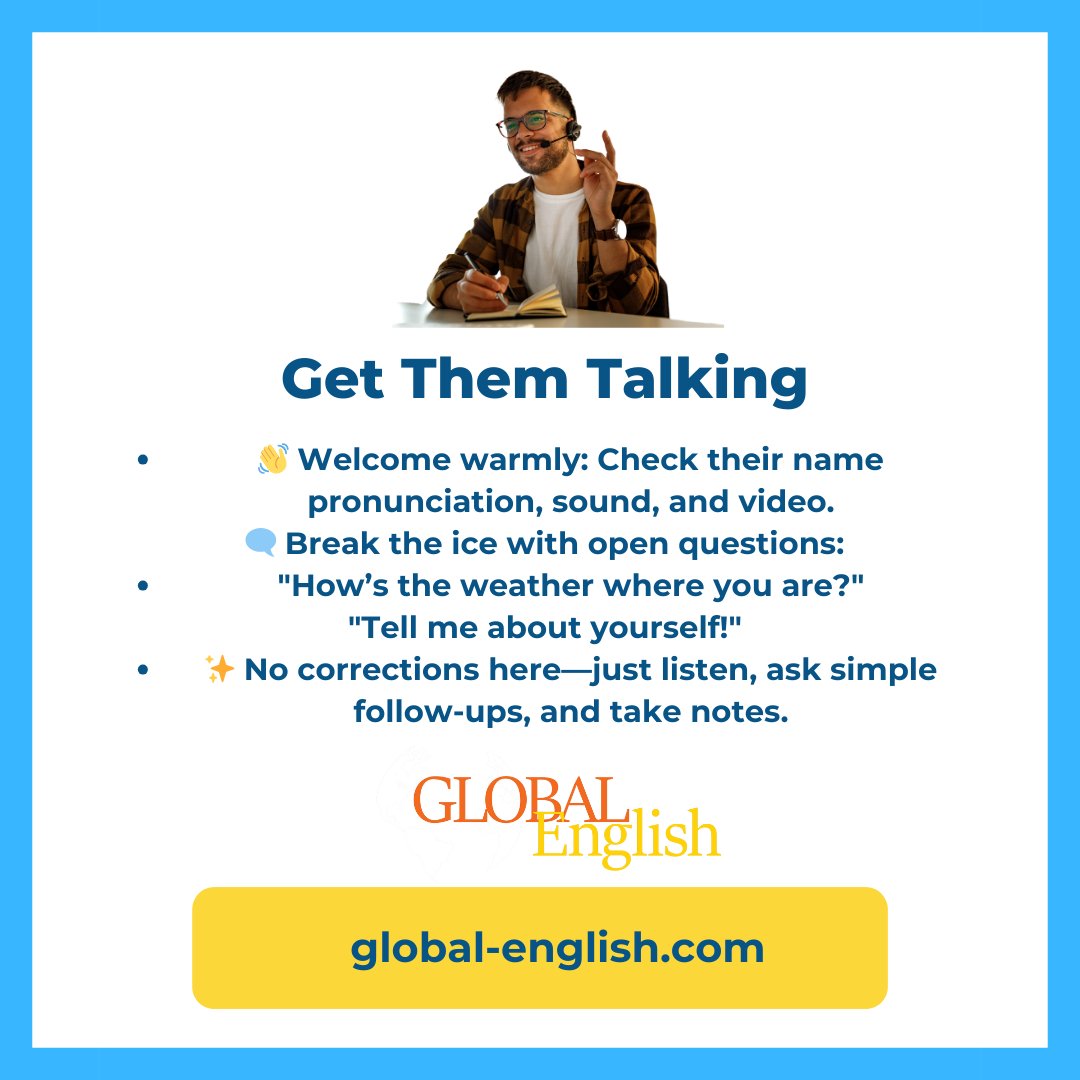 GlobalEnglishUK's tweet image. Ready to elevate your teaching game?Here are some  actionable tips that work when it comes to teaching online for the first time! For more, visit global-english.com⬅️ 

#englishteaching #onlineteaching #TESOL #ESL #Teach #triallessontips #tefl #teachertips #englishteacher