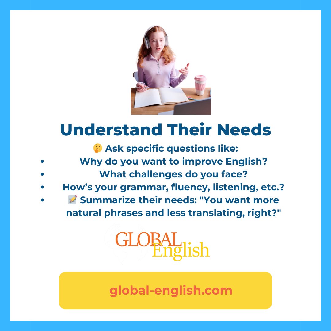 GlobalEnglishUK's tweet image. Ready to elevate your teaching game?Here are some  actionable tips that work when it comes to teaching online for the first time! For more, visit global-english.com⬅️ 

#englishteaching #onlineteaching #TESOL #ESL #Teach #triallessontips #tefl #teachertips #englishteacher