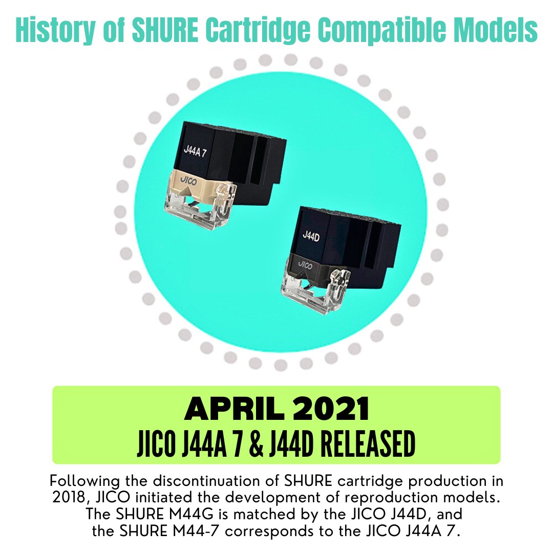 JICO_INT's tweet photo. In April 2021, JICO released its MM cartridges, J44A 7 &amp; J44D. This initiative began after SHURE ceased cartridge production in 2018. The JICO J44D is designed to match the SHURE M44G, while the J44A 7 corresponds to the SHURE M44-7.

#JICO #SHURE #M447 #M44G #J44A7 #J44D https://t.co/0dFyomOWrk