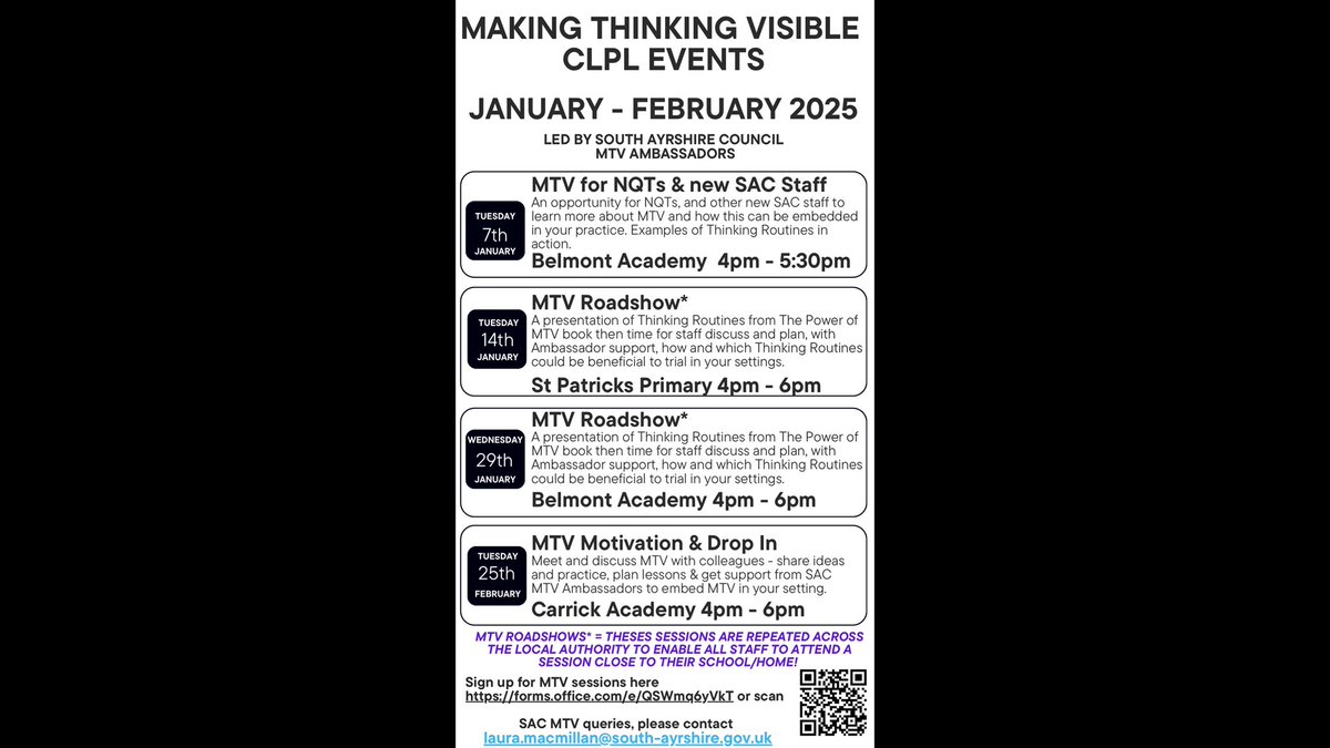 @SACMTV (@sacmtv) on Twitter photo New MTV sessions have been announced for January & February 2025. Sign up here
forms.office.com/pages/response…
<a href="/SACEducation/">South Ayrshire Council Education</a> <a href="/SA_Learns/">South Ayrshire Learns</a> New MTV sessions have been announced for January & February 2025. Sign up here
forms.office.com/pages/response…
<a href="/SACEducation/">South Ayrshire Council Education</a> <a href="/SA_Learns/">South Ayrshire Learns</a>