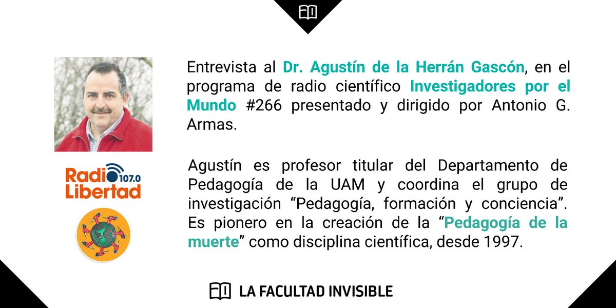 🤨¿Habías oído hablar de la Pedagogía de la Muerte?
El Dr. Agustín de la Herrán, miembro de #LFI, es pionero en esta disciplina.
🎙️No te pierdas su fascinante entrevista en "Investigadores por el Mundo": open.spotify.com/episode/6do7Ff…
🧠 No te dejará indiferente