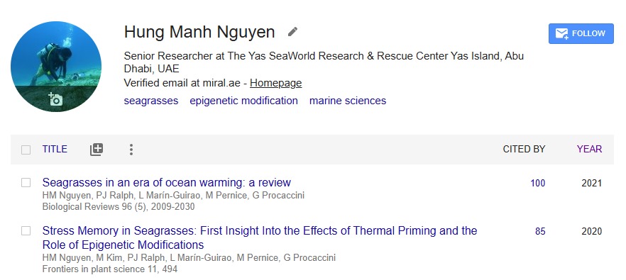 Thrilled to share my first paper that hits 100 citations on GG Scholar🥳🤩As ocean warming continues to accelerate, this review remains vital for seagrass research by providing a comprehensive view of the relationship between #seagrass and ocean warming.  doi.org/10.1111/brv.12…