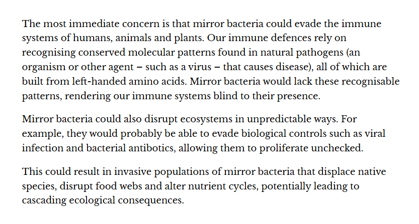 'Mirror life forms' may sound like science fiction, but scientists warn they could be deadly to humans and destroy the environment theconversation.com/mirror-life-fo… 

Confronting risks of mirror life doi.org/10.1126/scienc… + technical analysis purl.stanford.edu/cv716pj4036

#enantiomers