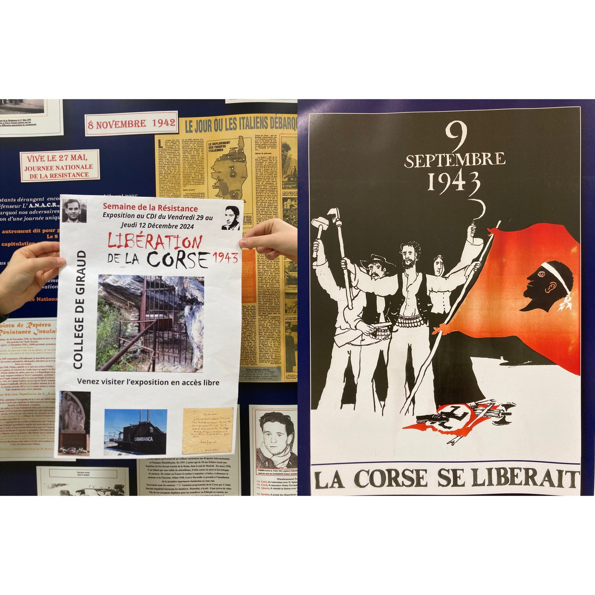 CCdi2b's tweet photo. Une rencontre riche entre nos élèves et Monsieur Sixte Ugolini, président de l’ANACR, qui a évoqué  une page glorieuse de l’histoire de la Corse dans la Résistance, illustrée par  une exposition au CDI #Secondeguerremondiale  #Resistance #memoire #Liberation #Corse https://t.co/WuBMk5RSBY