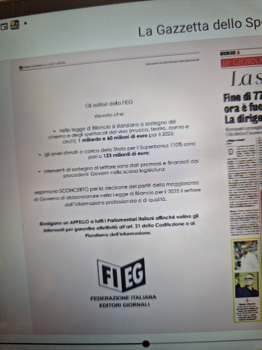 Non è censura della stampa, ma indebolire l'informazione è una precisa strategia.
#fieg #informazione