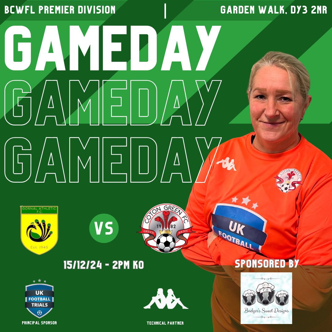CotonLadies's tweet photo. ⚽️ | GAME DAY

Today it’s a return to action as we travel to @GAFCLadies  🙌🏻

📆 15/12/24
⏰ 2pm
🏟 Garden Walk, DY5 2NR
🏆 BCWFL Prem Division
💰 £3 Adults / £1 Conc

All support is welcomed in another big test for the Green 💪🏻

🟢⚫️🔴

#GreenArmy https://t.co/EVh8JNdYdJ