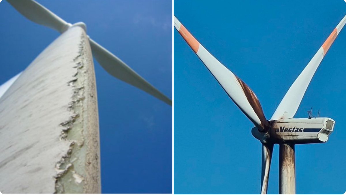 socratesccost's tweet photo. Offshore wind turbines have a blade life before delamination of 5  to 15 years and a gearbox life of around  10 to 15 years in the salt laden offshore environment.
The maintenance difficulty and cost is unimaginable.
Overall, wind turbines are proving to be expensive maintenance nightmares