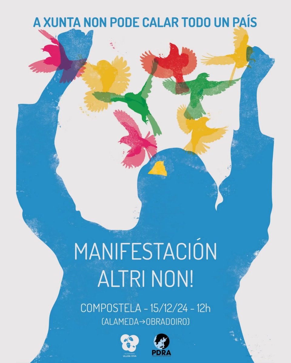 adtgalicia's tweet image. BERRAMOS #AltriNon
Hoxe 15 de Decembro
12:00
Santiago de Compostela

A Plataforma por unha Ulloa Viva @UlloaViva
xunto ca Plataforma en Defensa da Ría de Arousa convídanos a berrar da Alameda ao Obradoiro: ALTRI NON

Estábalo agardando