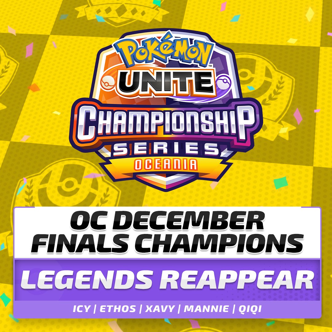 Congratulations to Legends Reappear for defeating Balance in the Grand Finals and becoming the OC December Finals Champions! 🙌

#PokemonUNITE | #UNITEesports