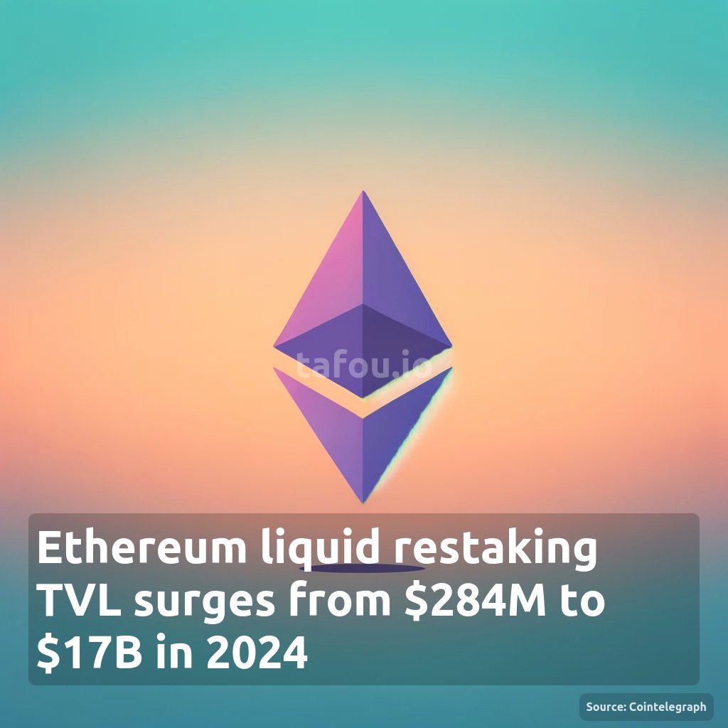 tafouio's tweet photo. Ethereum liquid restaking TVL surges from $284M to $17B in 2024

#ethereum #ETH  #tafouio #cryptonews https://t.co/ti1LpGJ6tF
