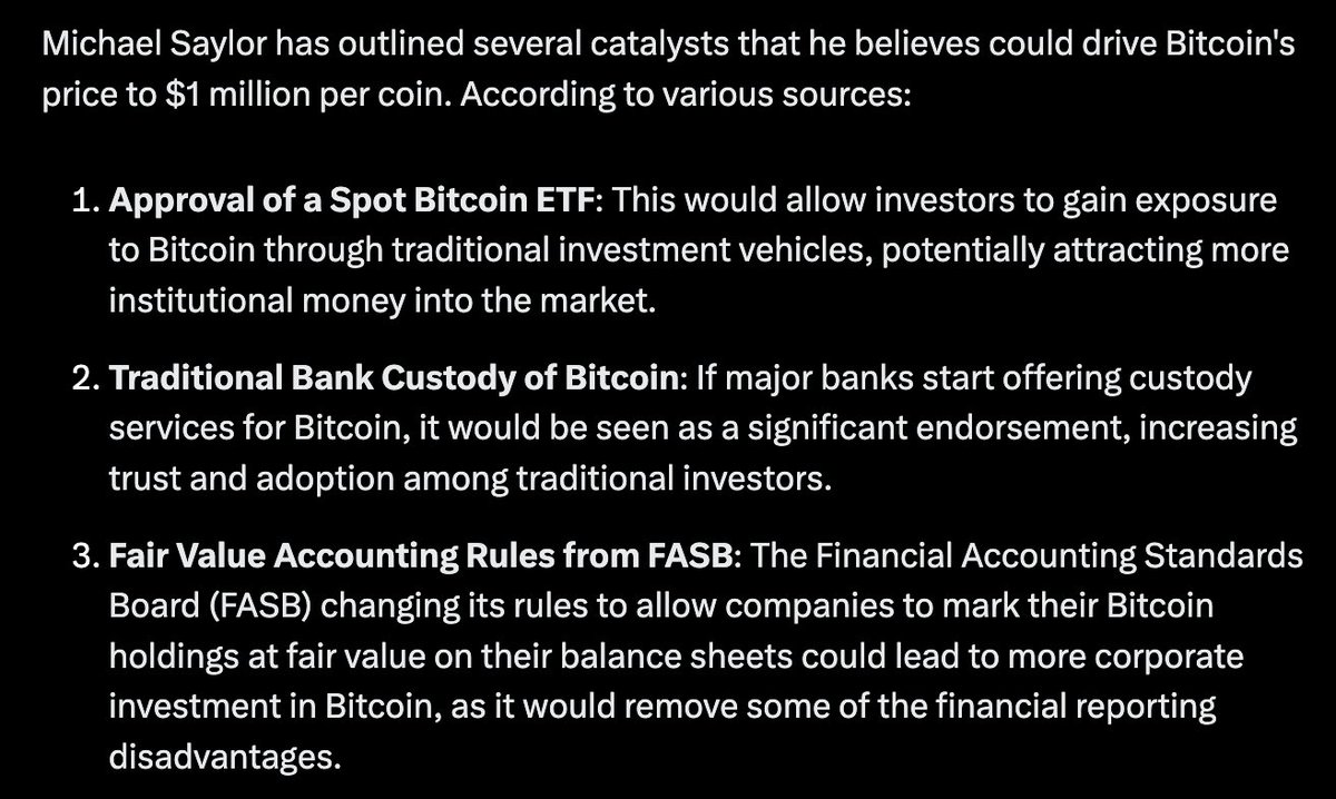 Remember the 3 things @saylor said must happen for #Bitcoin to go to $1m.  Well the 3rd thing starts in 30min time. FASB fair value accounting goes  live December 15th 2024 EST.