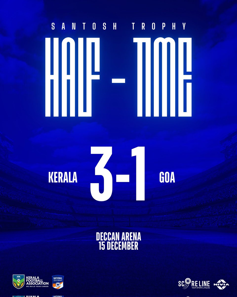 keralafa's tweet image. Goa may have started the party, but Kerala stole the show! 🥳⚽ With 3 incredible goals, our boys are owning the field!

Score at Half-Time: Kerala 3️⃣-1️⃣ Goa

The pride of Kerala shines bright! Let’s finish strong! 

#SantoshTrophy #WeKerala #OnToVictory #KeralaFootball