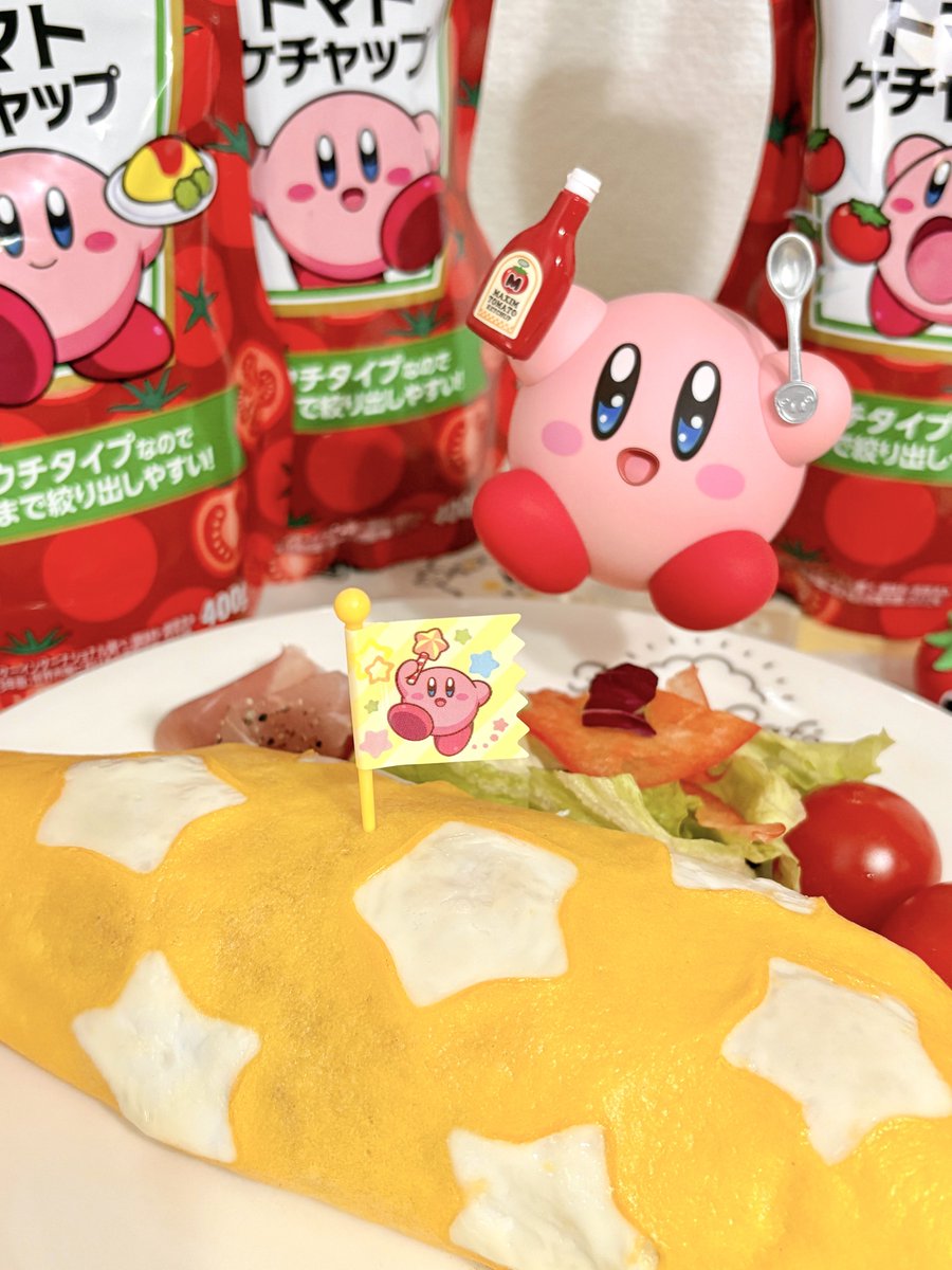 Ryo71240's tweet photo. カービィちゃんにカービィちゃんのケチャップで星柄のオムライス作ってあげた https://t.co/6tRQAL1KfB