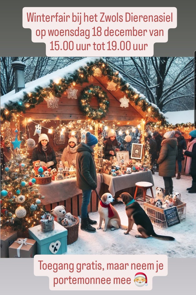 Winterfair bij het dierenasiel.
As woensdag van 15.00 uur tot 19.00 uur.
Dit wil je niet missen. Heb je de lijst met sponsoren gezien? Win een diner voor twee, of een smart TV!
Alle opbrengst is voor de dieren. En DierenLot verdubbeld de opbrengst!
dierenasielzwolle.nl/acties/bezoek-…