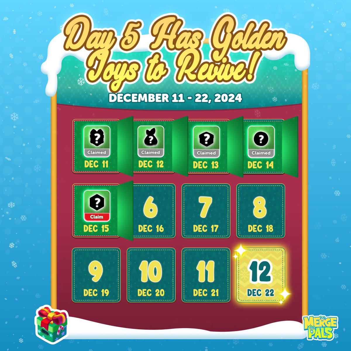 Five days, five surprises! 🎶

The fifth day of Christmas is here, and it’s shining bright. Don’t forget, collecting 12 packages unlocks milestone rewards! Dive in and grab today’s gift.