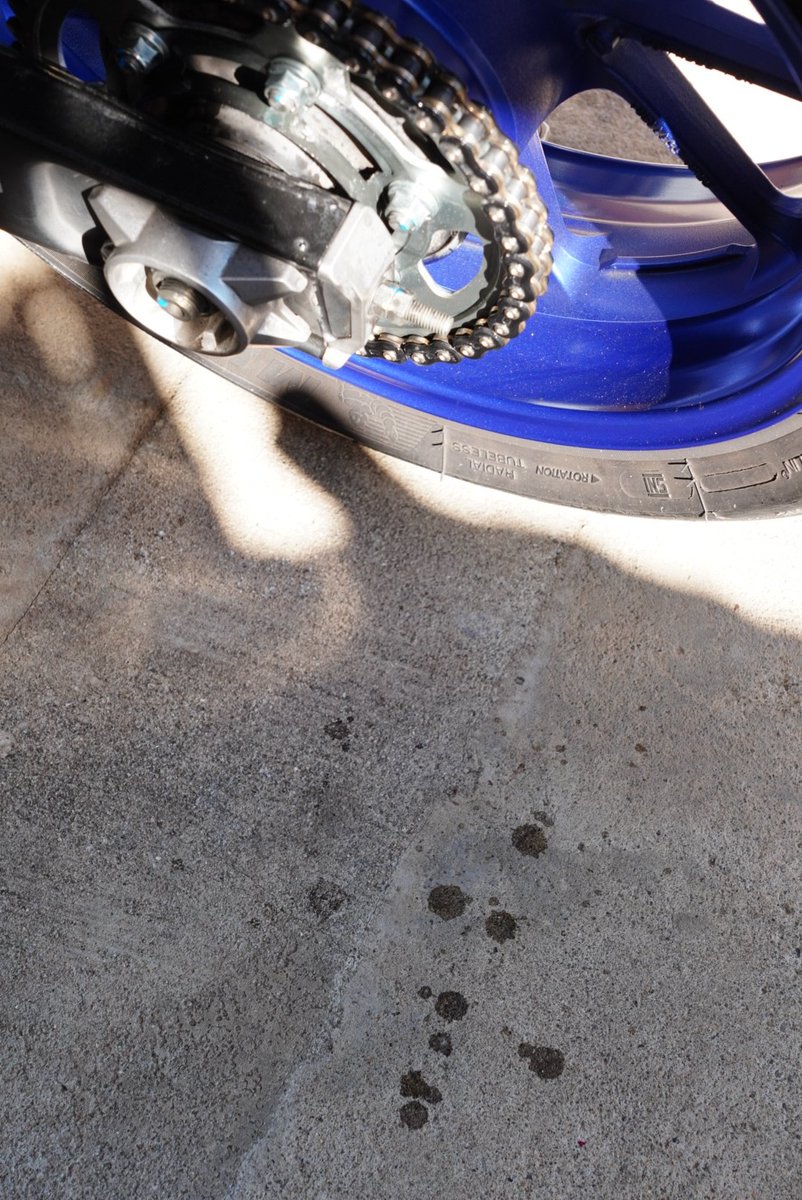 Ran_ju's tweet photo. チェーン清掃してから実際に使ってみる。吐出部の真ん中にチェーン幅に合わせたガイドがついてるので、それをローラーにあてがってすぷれー。Oリングを狙って注油できるので、普通のノズルで注油するよりルブが飛び散らずよい！
#OINKER 
#シュアラスター公式サポーター
#ラフアンドロード https://t.co/p7i0lmKpQc