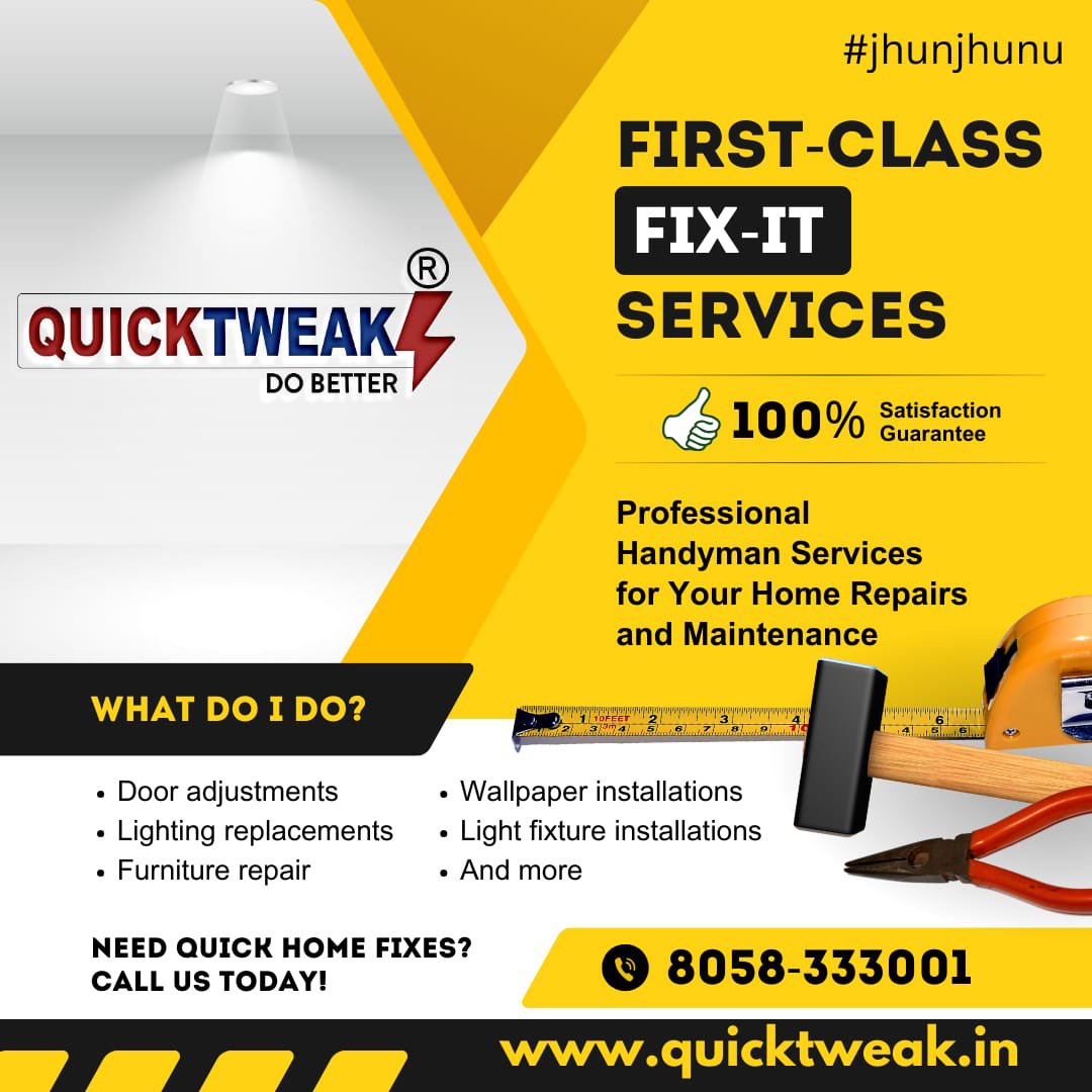 quicktweak_in's tweet image. #quicktweak #interior #plumbing #repairandmaintenance, #handymanservices, #interior #renovation, #electricwork #installation
#Modularkitchen #wardrobe #woodwork #furniturework #Jhunjhunu, #Rajasthan #curtaindecor #windowblinds #curtains #wooden #door
