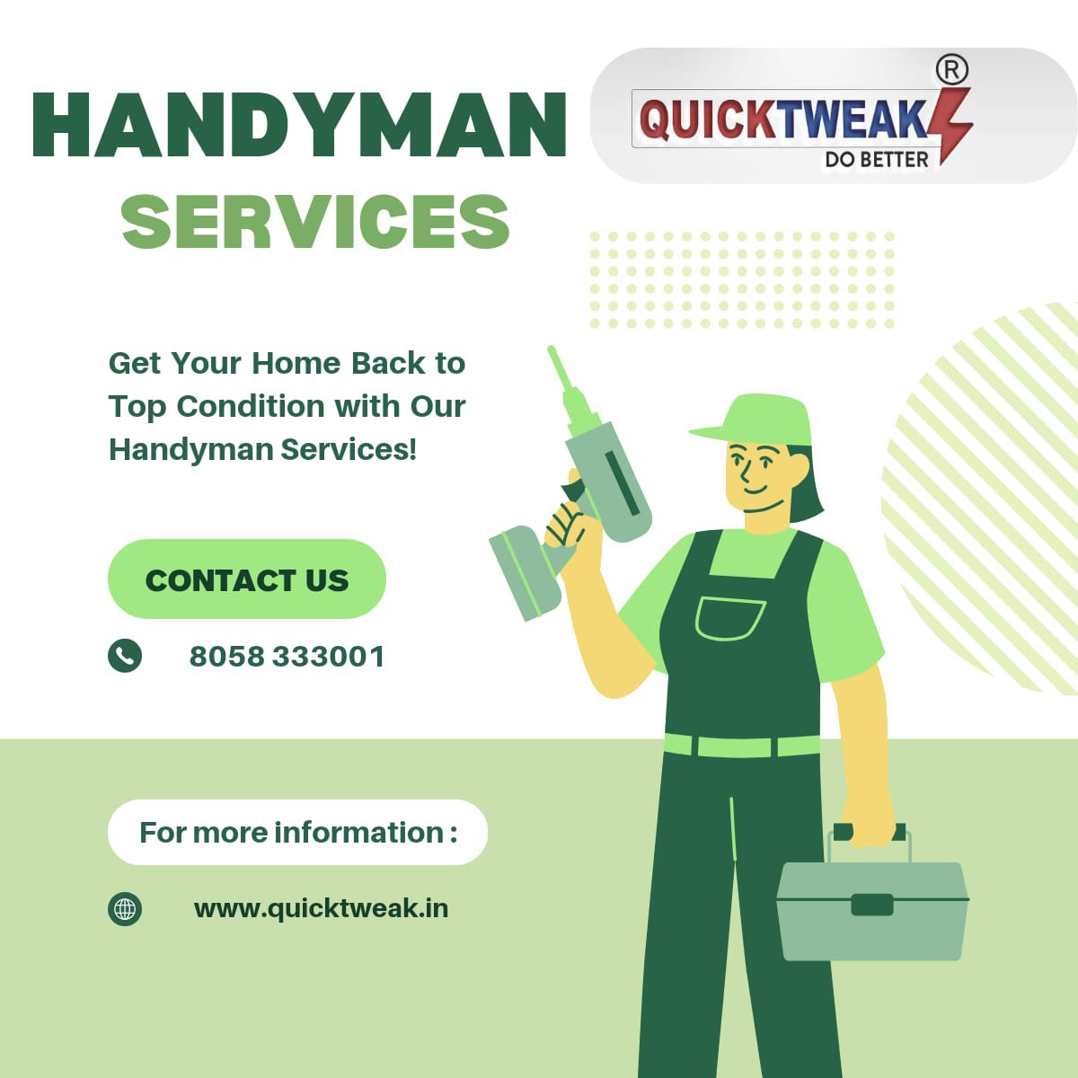 quicktweak_in's tweet image. #quicktweak #interior #plumbing #repairandmaintenance, #handymanservices, #interior #renovation, #electricwork #installation
#Modularkitchen #wardrobe #woodwork #furniturework #Jhunjhunu, #Rajasthan #curtaindecor #windowblinds #curtains #wooden #door