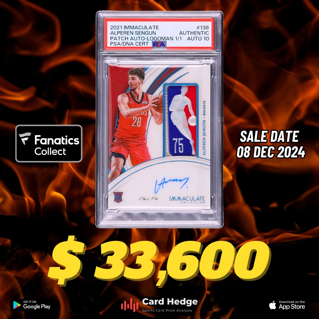 cardhedger's tweet image. #CardHedger #HOTsale featuring one of the best Alperen Sengun cards to date!

2021 Panini Immaculate Collection Rookie Patch Autographs #138 Alperen Sengun Logoman 1/1, graded PSA AUTH/10; sold for $33,600 via auction (35 bids) with @FanaticsCollect on December 8th.

Check out…