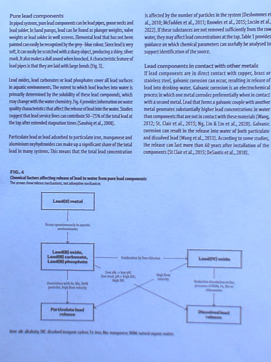 PeterMaier36's tweet photo. @washingtonpost Mandatory reading: WHO. lead in drinking water. Tech brief
ISBN: 978-92-4-002086-3
Just one  example (page 11), how lead is solubilized in water and the impact free chlorine has. The reason why chlorine is not allowed in many countries. https://t.co/OFErGrv5Tg