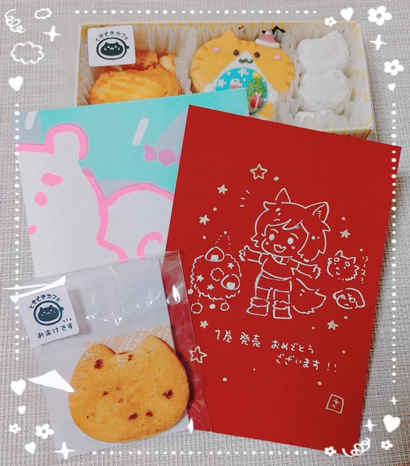 ときどきカフェさん( ) のアフタヌーンティー堪能してきましたクリスマスメニュー!かわいい!おいしい楽しい時間を過ごせました 単行本もありがとうございましたそして友達のさっこさん( )が「ケモ耳少女の幸せごはん」のモモを描いてくれたよサプライズ 