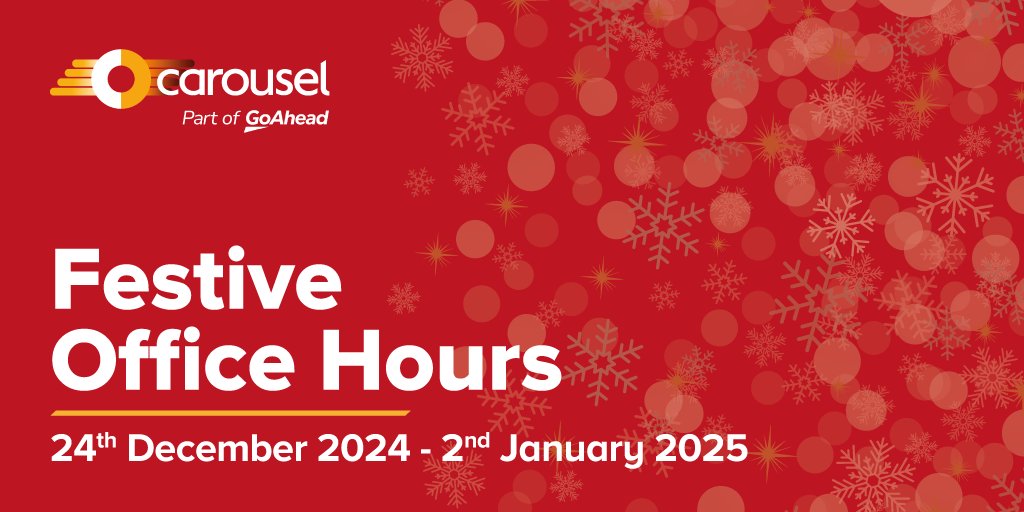 CarouselBus's tweet image. Christmas is fast approaching! 🎅🚍  

Stay updated with our customer services opening hours during the festive season.  

👉carouselbuses.co.uk/festive-office…

#HolidayHours #CustomerServices