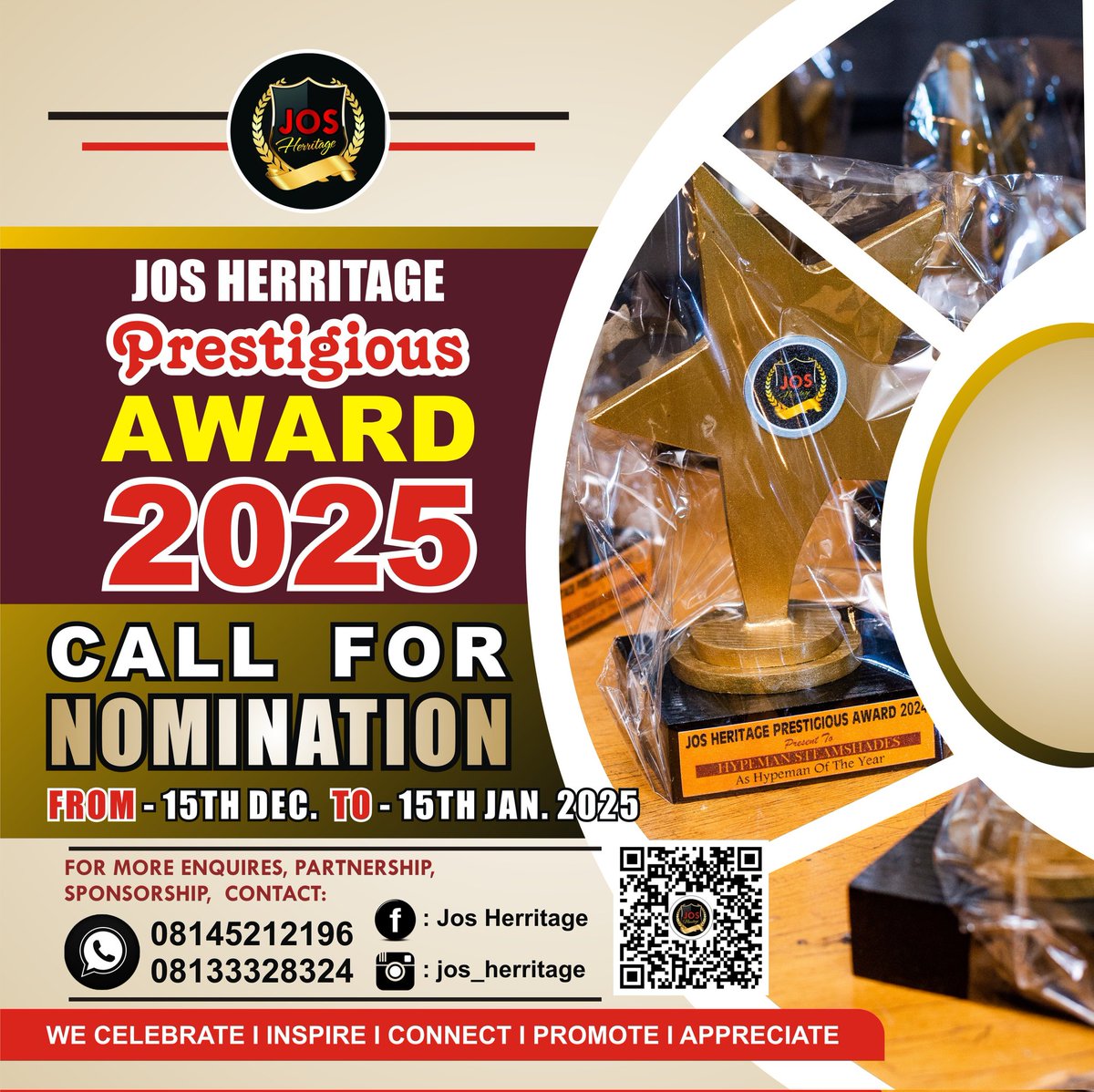 jheritageenter's tweet photo. Call for Nomination For
Jos Heritage Award 2025
Check the available categories
Check flier for full details
#jos #josheritage #plateau #award https://t.co/x2TV724lgL