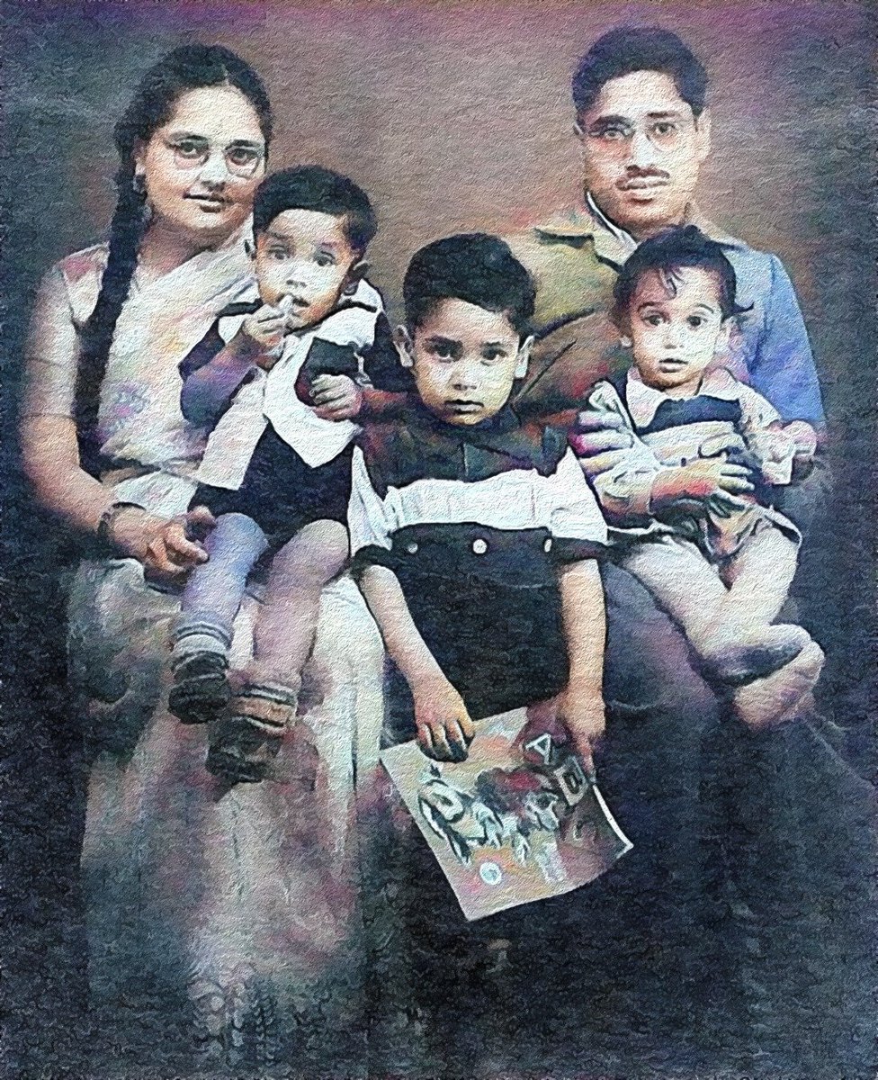promankur's tweet photo. Have used AI and various other processes to recreate this memorable black and white pix... our oldest family photograph... long time desire to do so... Only my brother Anjul Gupta (middle)and myself Ankur Gupta (in Mom's lap) are living proof of this once complete family... https://t.co/VPE2wS2scw
